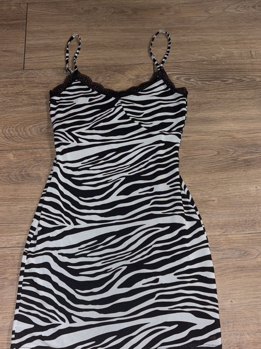 FULL TILT Zebra Mesh Lace Trim Dress